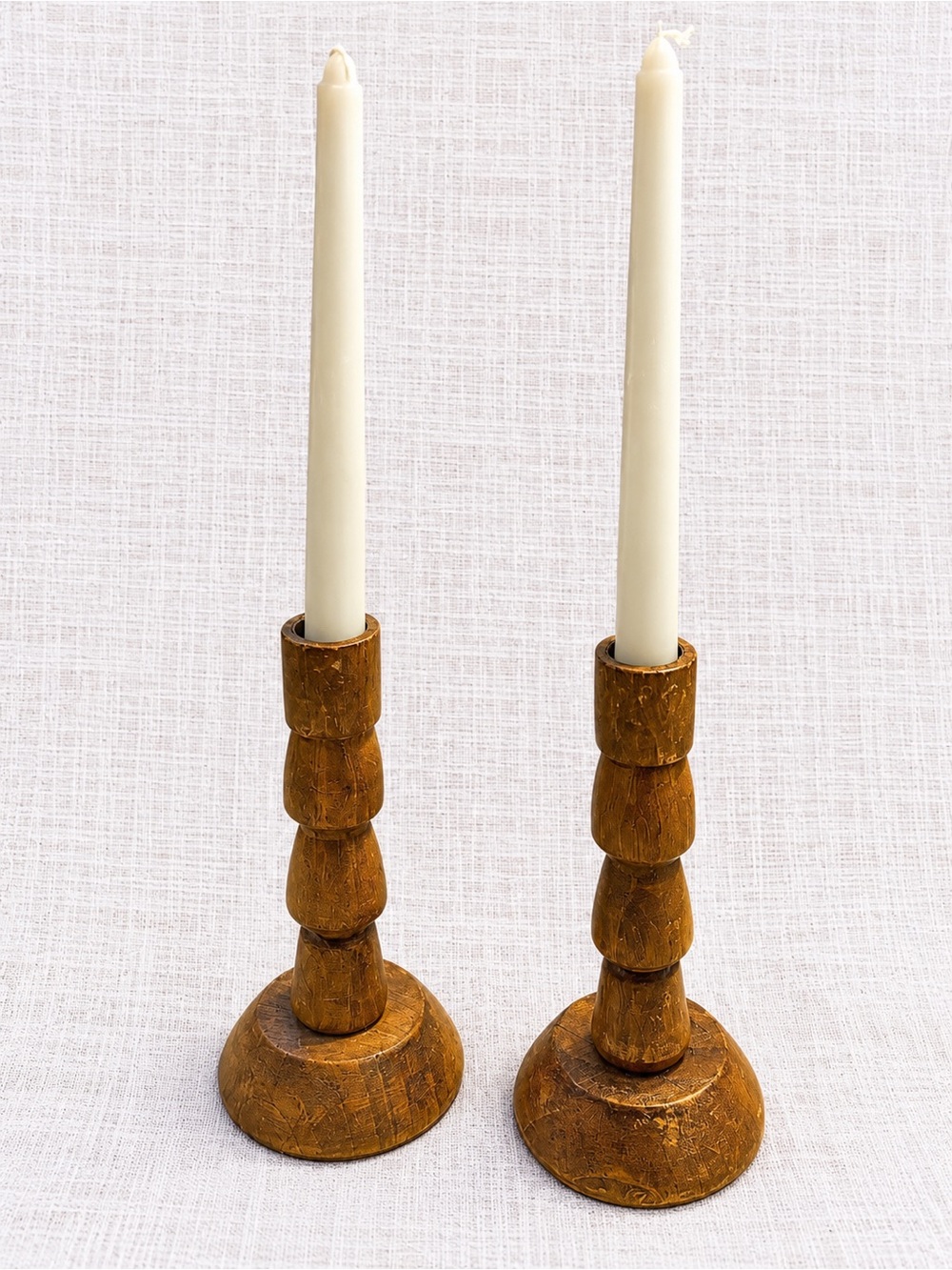 Vintage Turned Wood Taper Candle Holders Set of 2 – 8” Rustic Cottage Decor